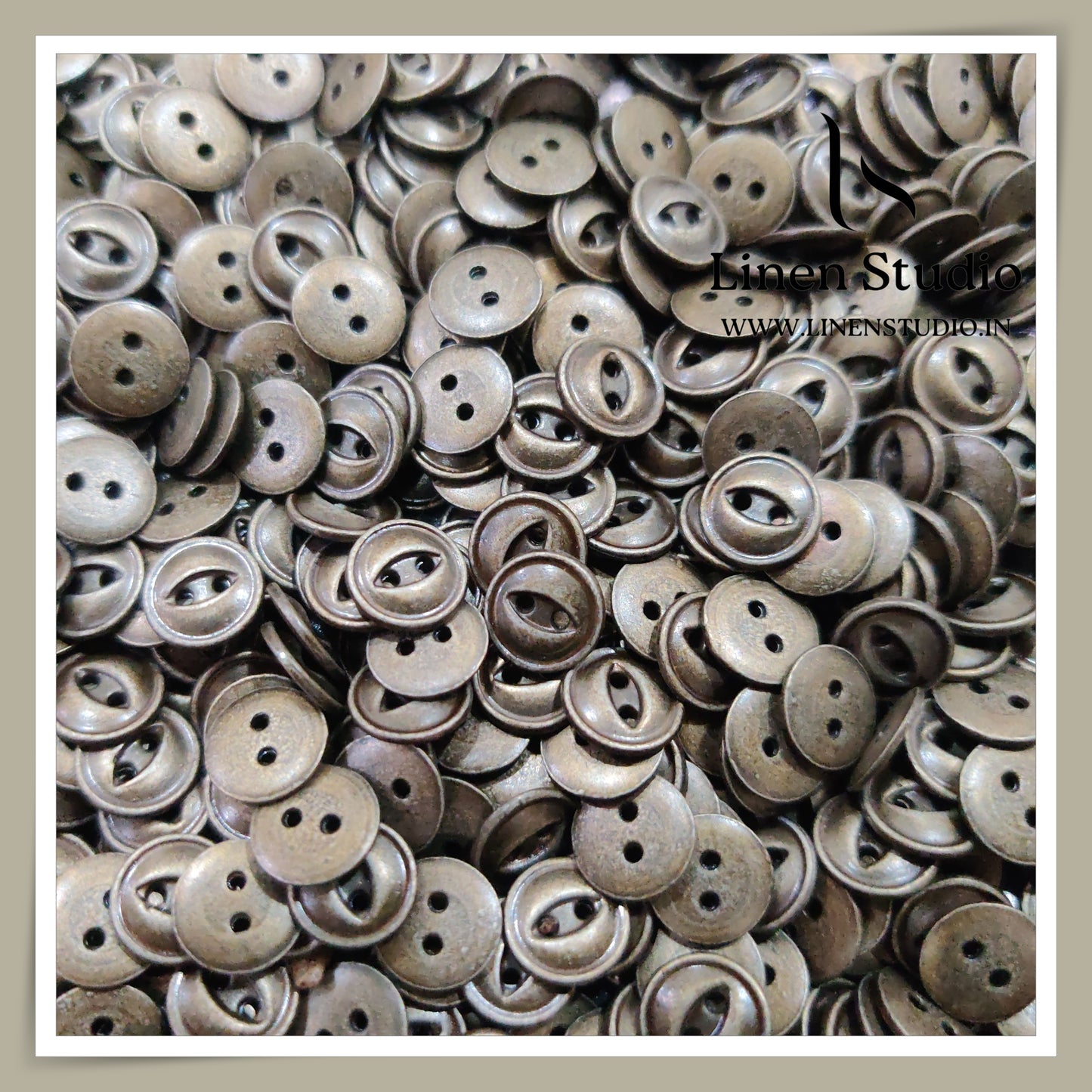 Round Rim 2 Hole Metal Shirt Buttons - Dark Brass, Silver 16L 40g LF