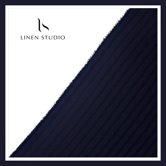 Wrinkle Free Lightweight Polynosic Shirting - Dark Blue Stripes with Mild Silver Zari (NEW)