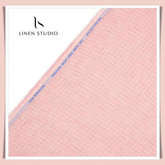 Burgoyne Exclusive 100 Lea Linen Shirting - Peach Checks (Last few mtrs)