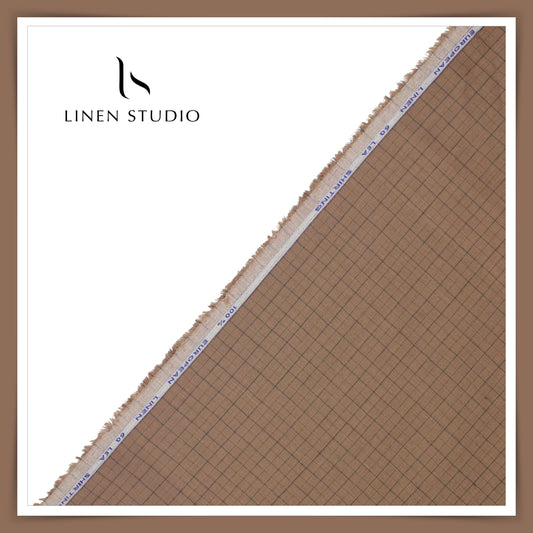60 Lea European Linen Shirting - Walnut Checks