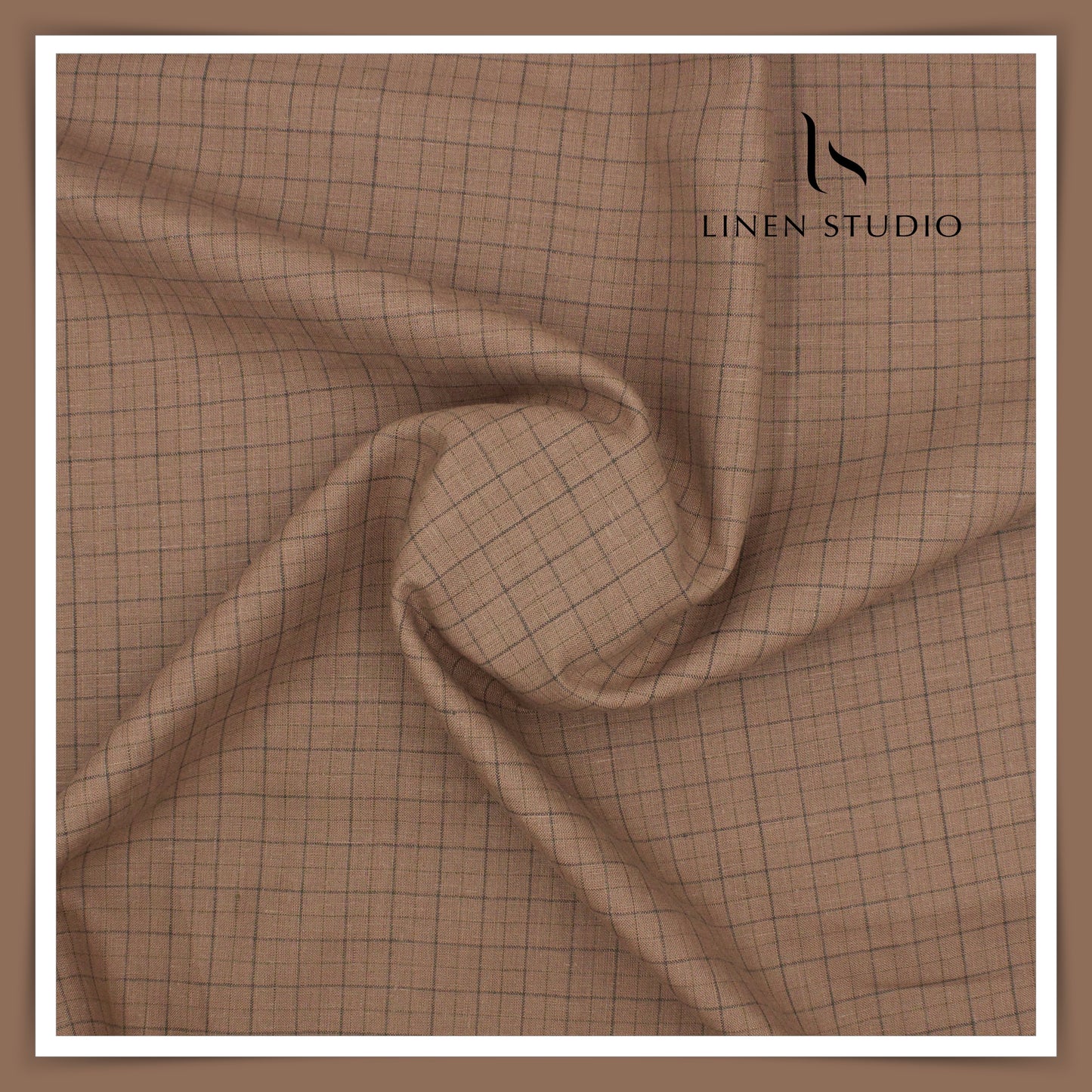 60 Lea European Linen Shirting - Walnut Checks