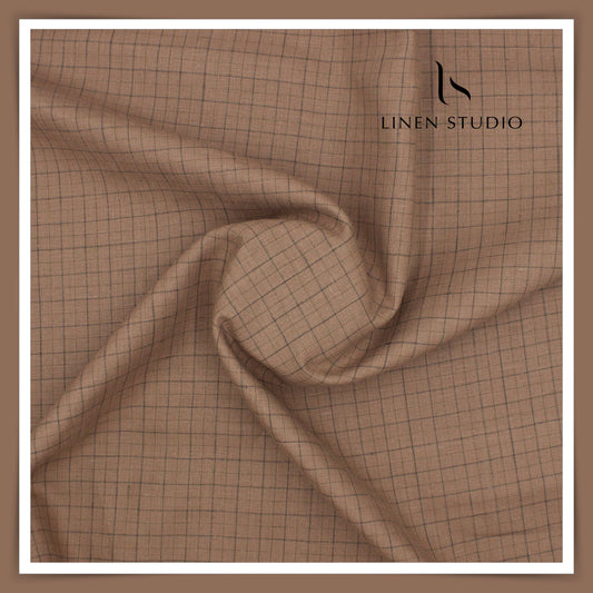 60 Lea European Linen Shirting - Walnut Checks