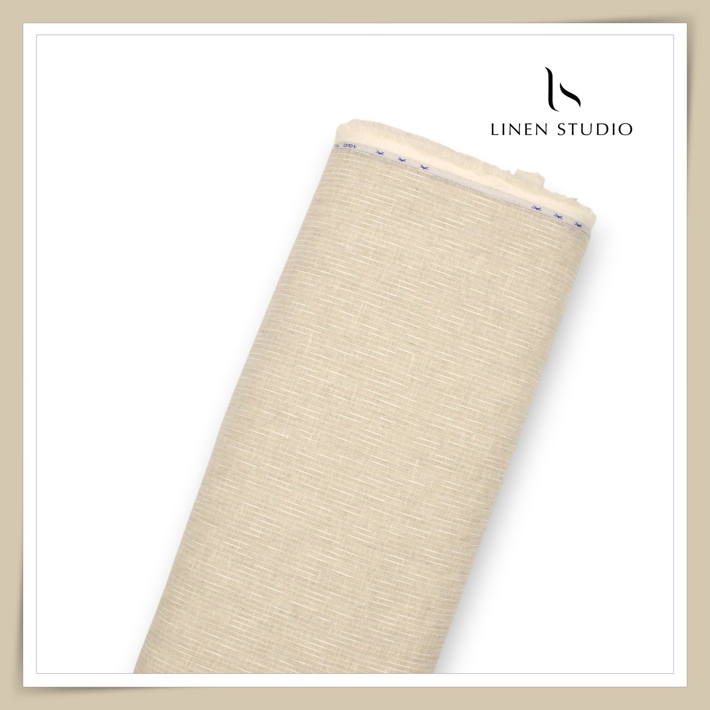 60 Lea Pure European Linen Shirting - Natural & White Fancy Stripes (NEW) (Limited Stock)