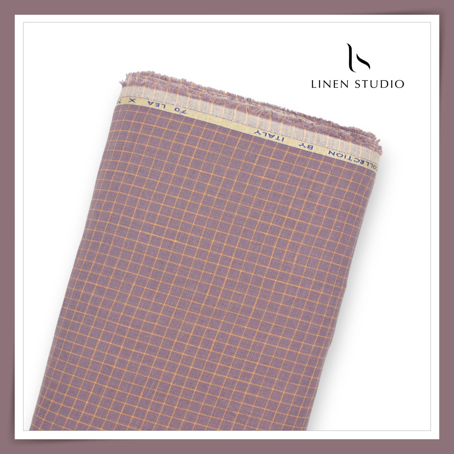 70 Lea European Linen Shirting - Purple Grey Checks