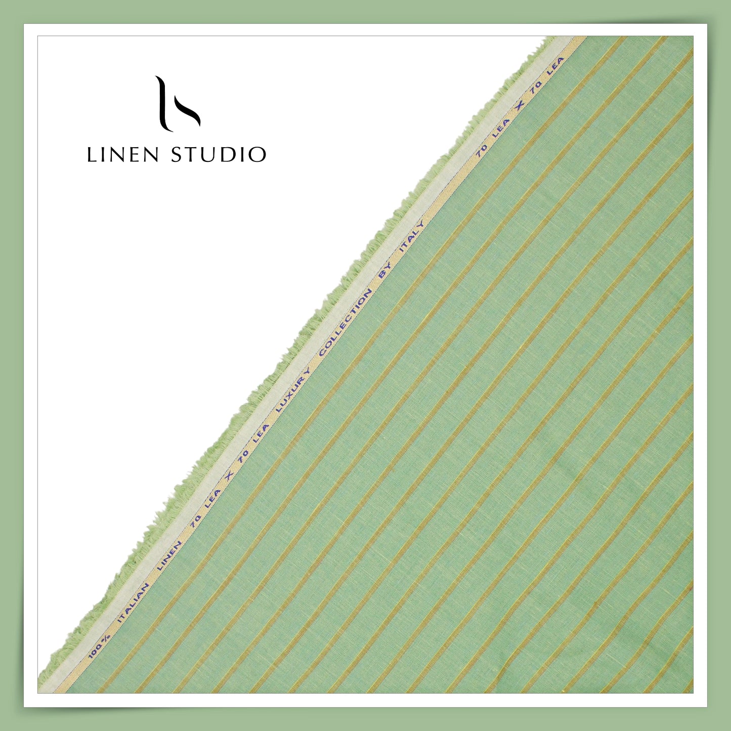 70 Lea European Linen Shirting - Summer Green Stripes