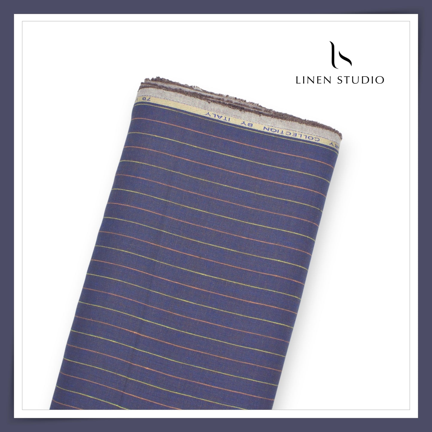 70 Lea European Linen Shirting - Blueish Purple Stripes