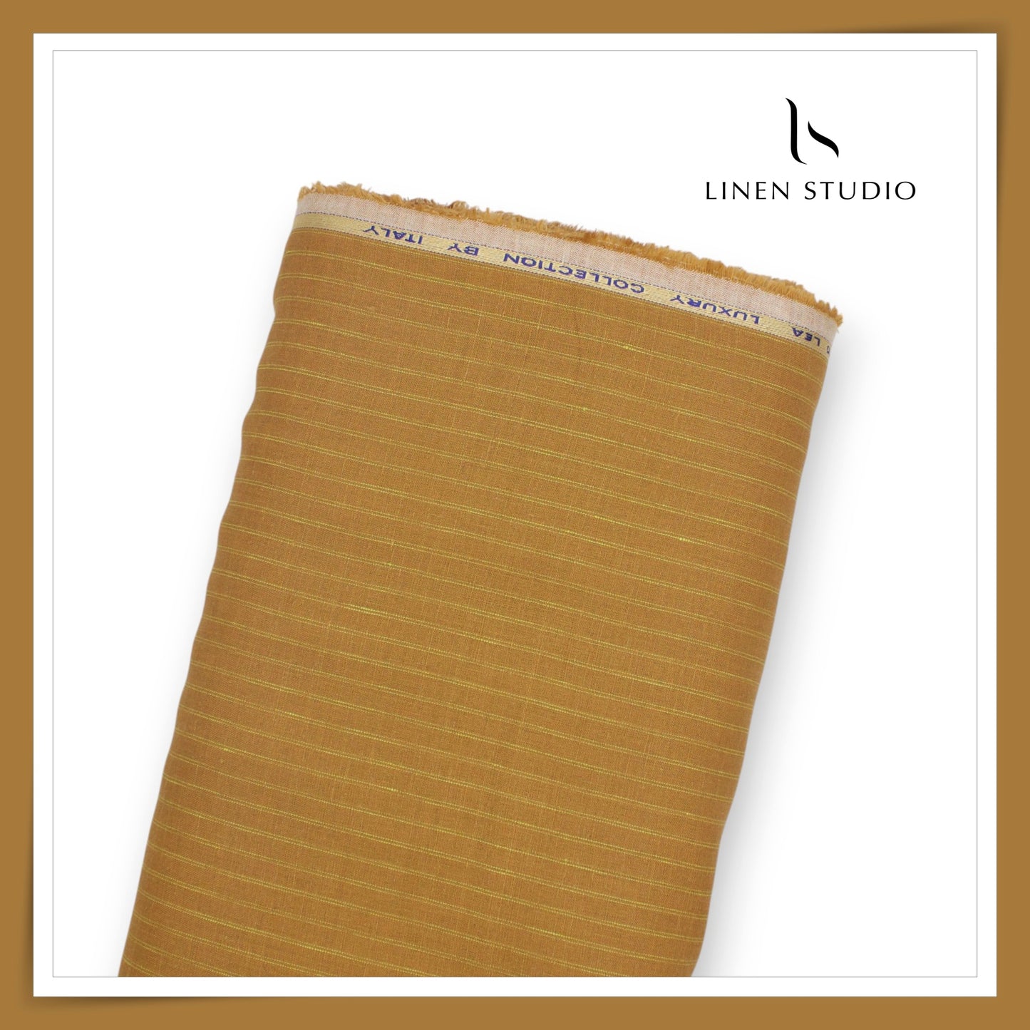 70 Lea European Linen Shirting - Golden Orange Stripes