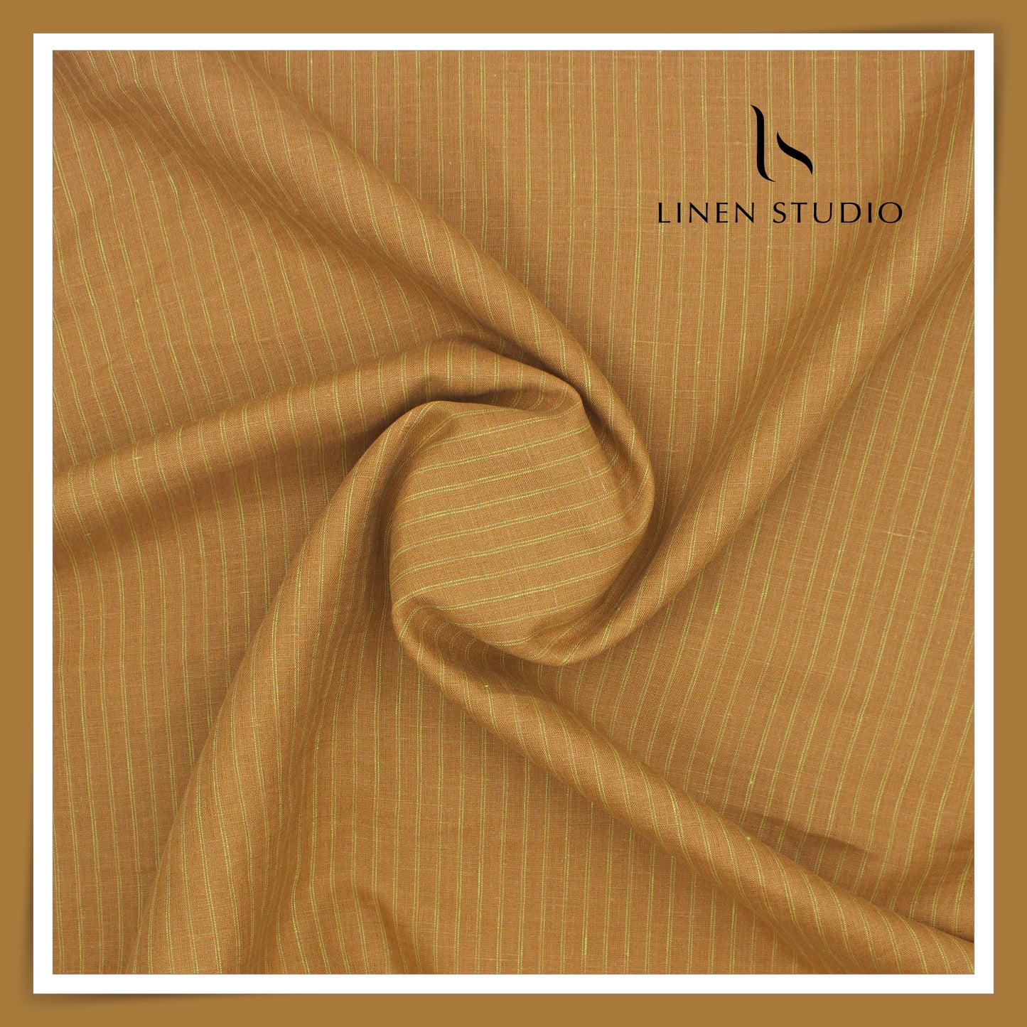 70 Lea European Linen Shirting - Golden Orange Stripes