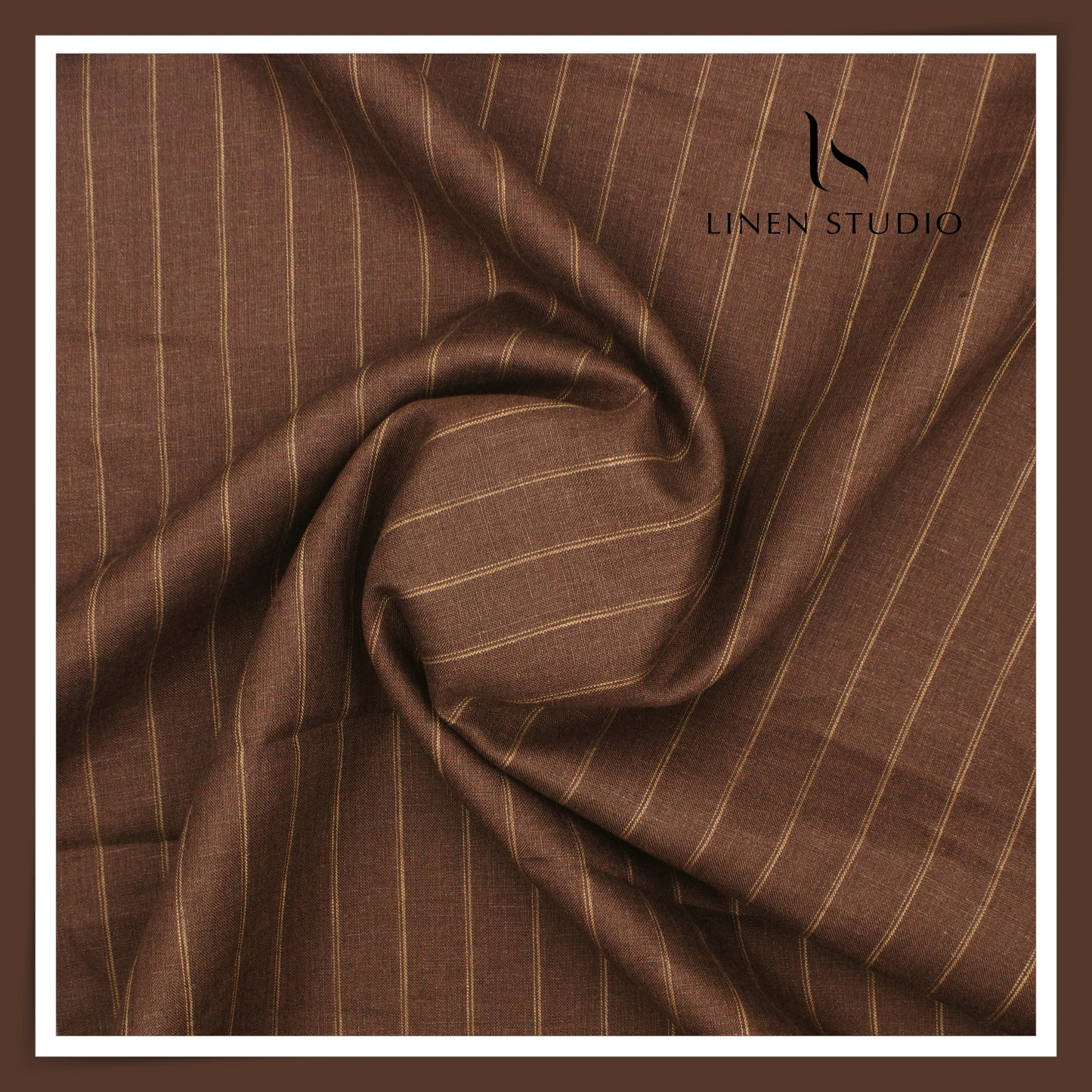 70 Lea European Linen Shirting - Otter Brown Stripes