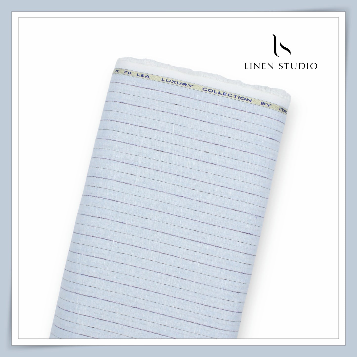 70 Lea European Linen Shirting - Cyan Blue Stripes
