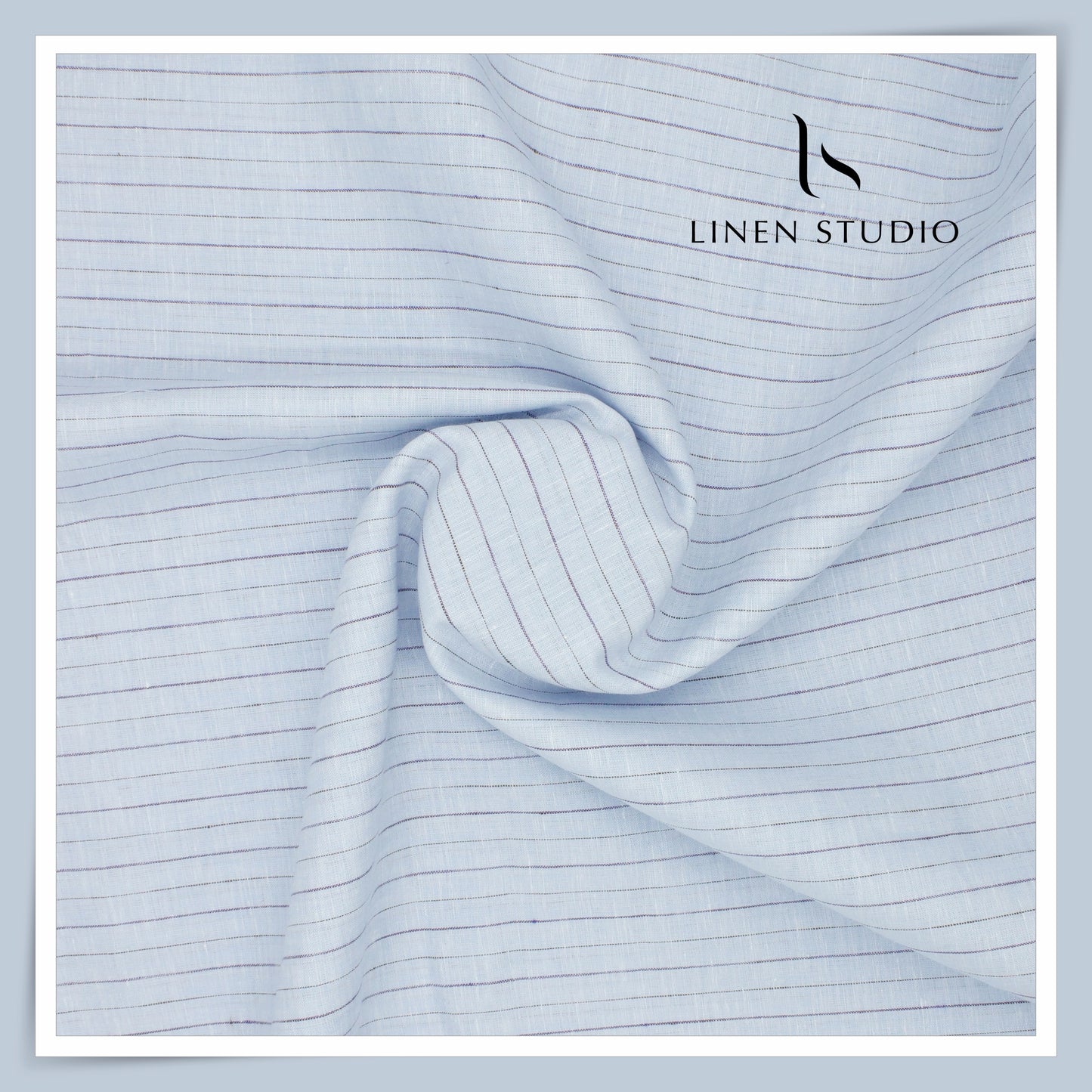 70 Lea European Linen Shirting - Cyan Blue Stripes