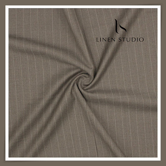 70 CM SUITING - 130'S MILLED WOOL BY VERCELLI - BROWNISH GREY STRIPES (FLAT RATE)