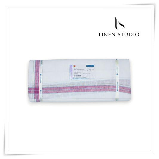 Pure Linen Dhoti by Linen Club - Maroon with Silver Zari (zoom in) (Last Pc)