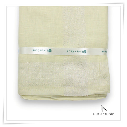 Pure Linen Dhoti by Linen Club - Cream with Silver Zari (zoom in) (NEW)