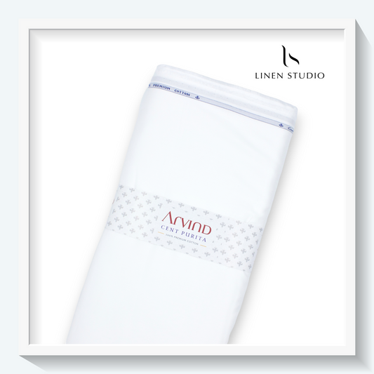 Arvind Army White - 100% Premium Cotton Shirting - Linen Studio