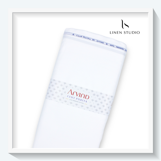 Arvind Maxima White - 100% Premium Cotton Shirting - Linen Studio