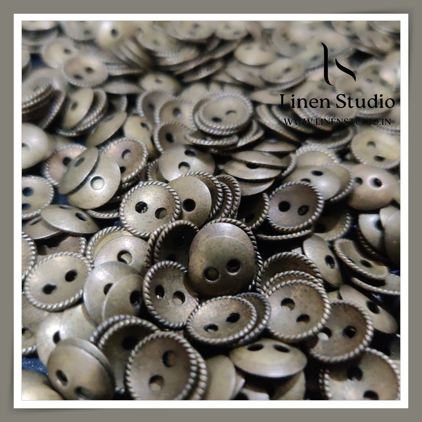 Round Rim 2 Hole Metal Shirt Buttons - Antique Brass 16L 15g
