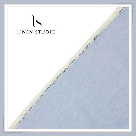 100 LEA PREMIUM Linen Plain Shirting by Burgoyne - Casper Blue (NEW)
