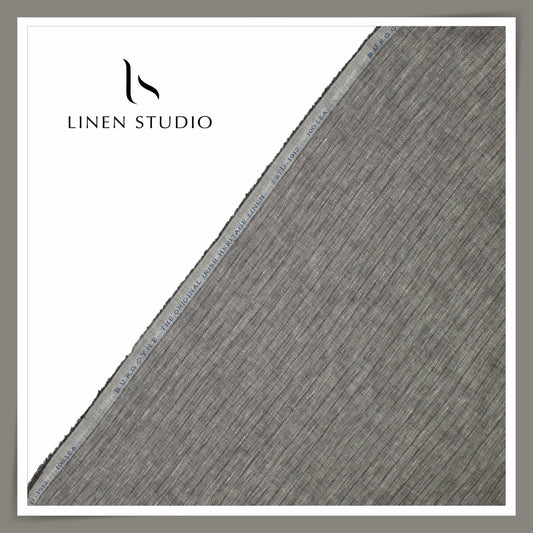 100 LEA PREMIUM Linen Shirting by Burgoyne - Grey Herringbone Stripes (NEW) (Zoom In)