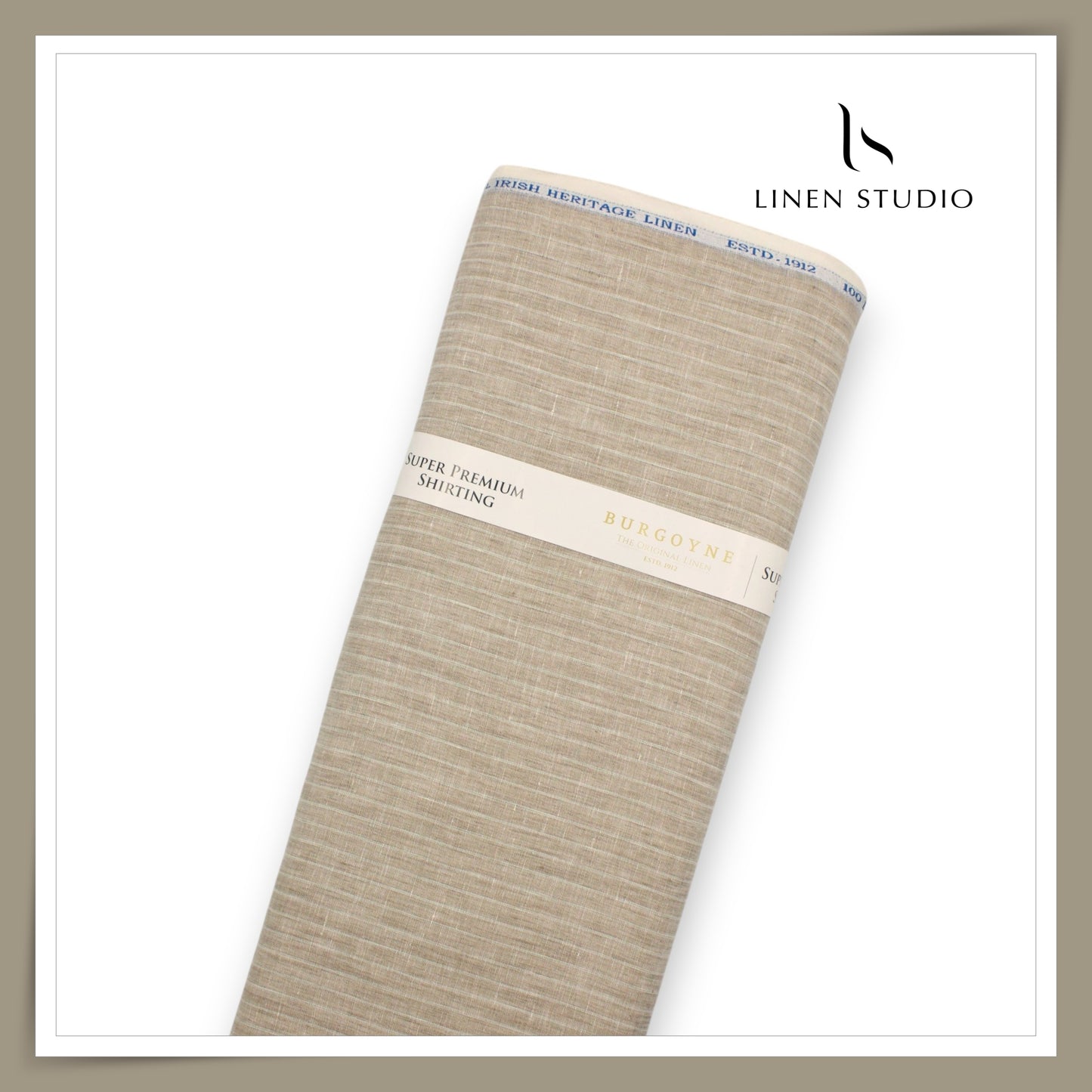100 LEA PREMIUM Linen Shirting by Burgoyne - Mushroom Brown Stripes (NEW)