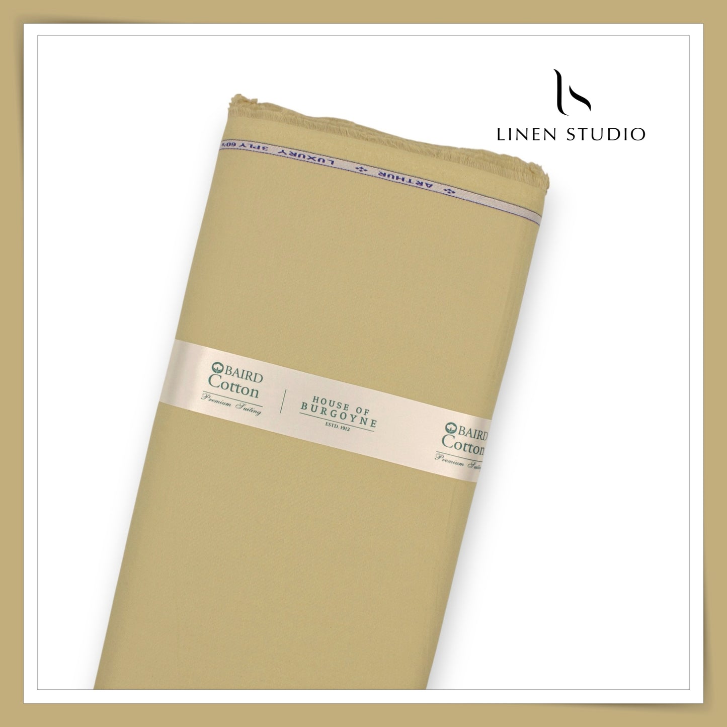 3 Ply 60's Count Stretchable Plain Cotton Suiting by Burgoyne Ireland - Light Khaki