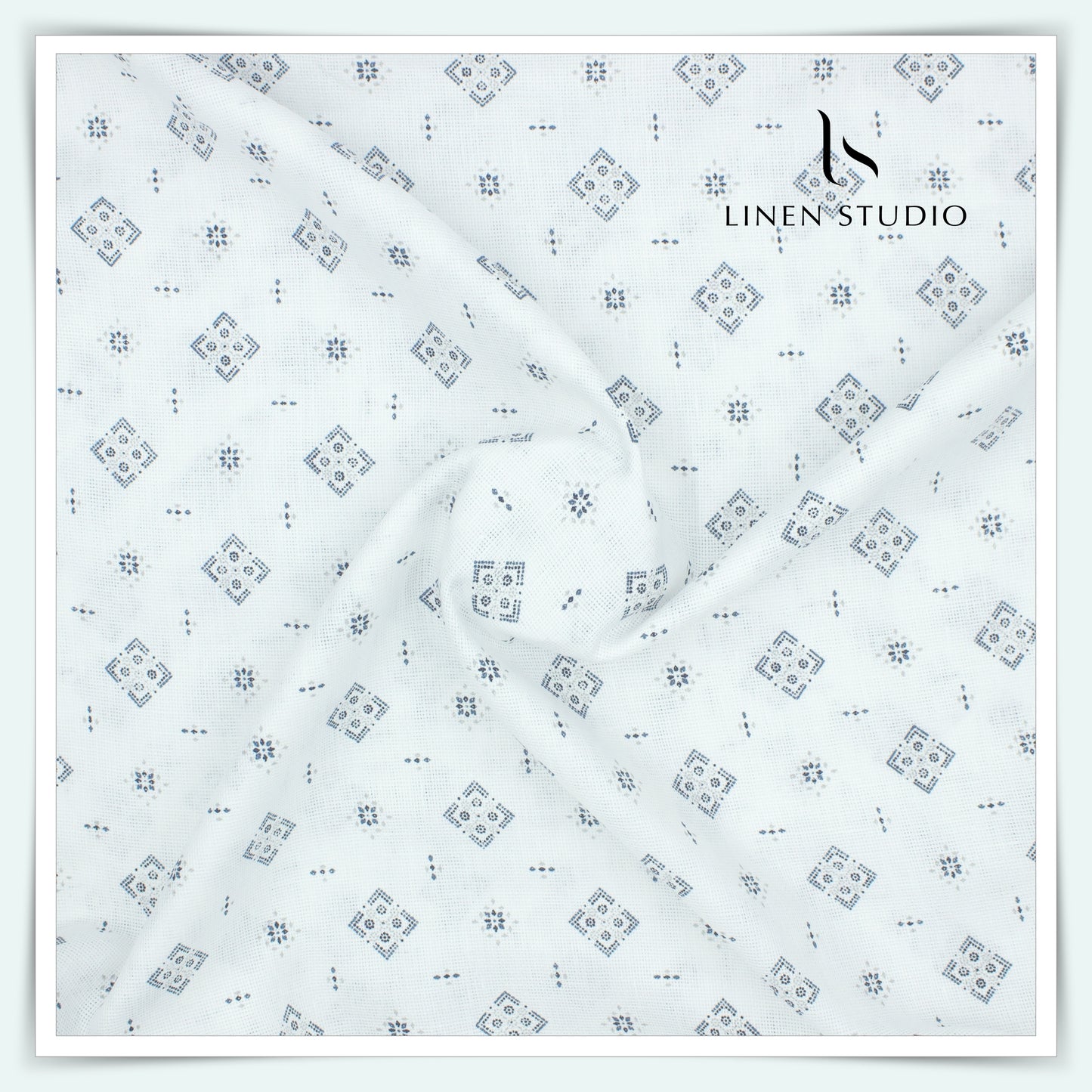 60 Lea Printed Linen Shirting by Burgoyne - Netted White Print (NEW)