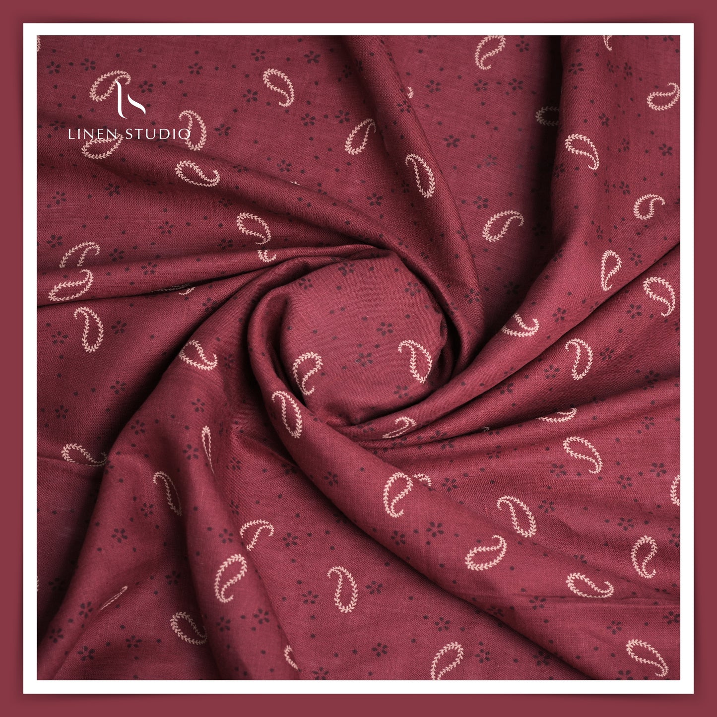 Burgoyne 60 Lea Printed Linen - Maroon Keri - Linen Studio