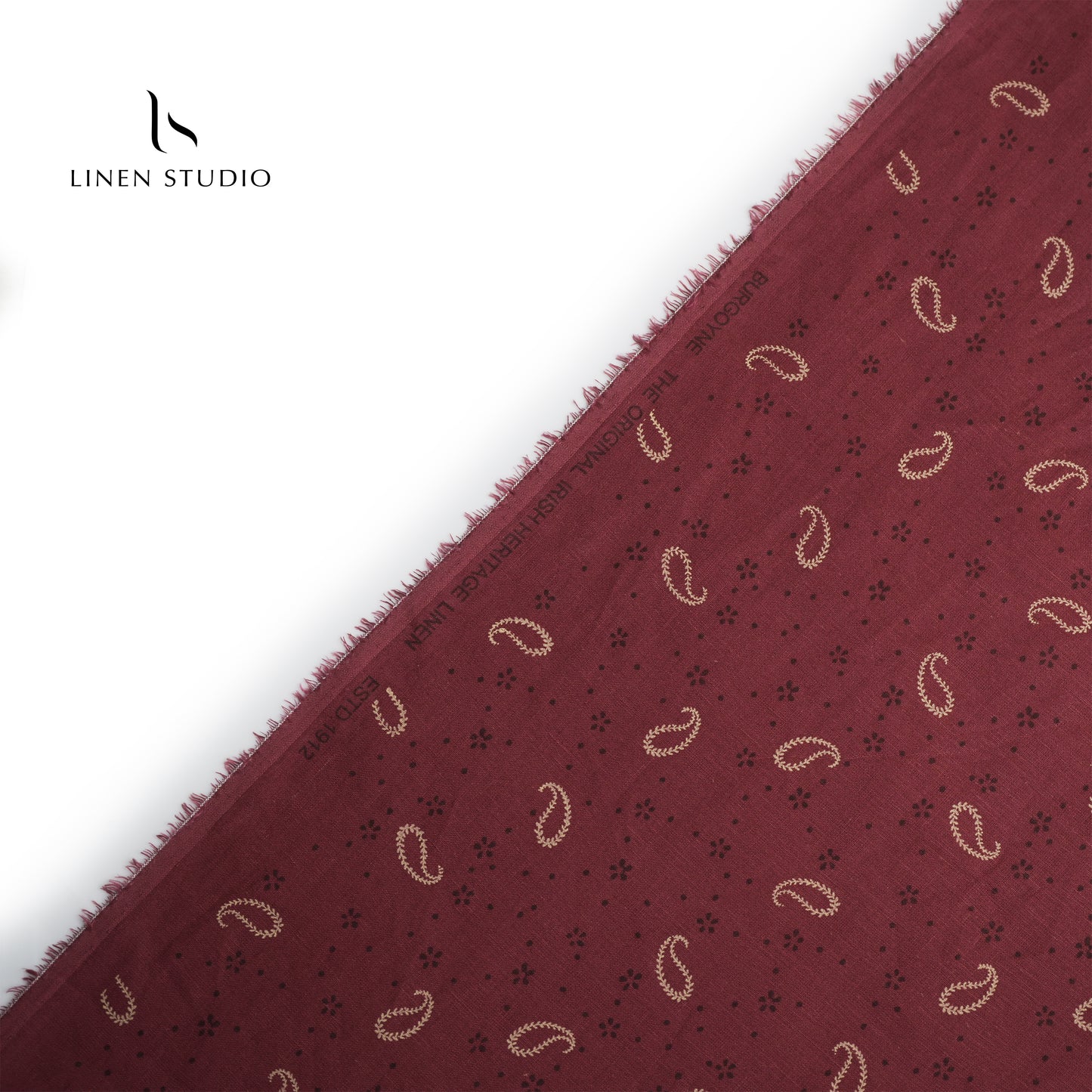 Burgoyne 60 Lea Printed Linen - Maroon Keri - Linen Studio
