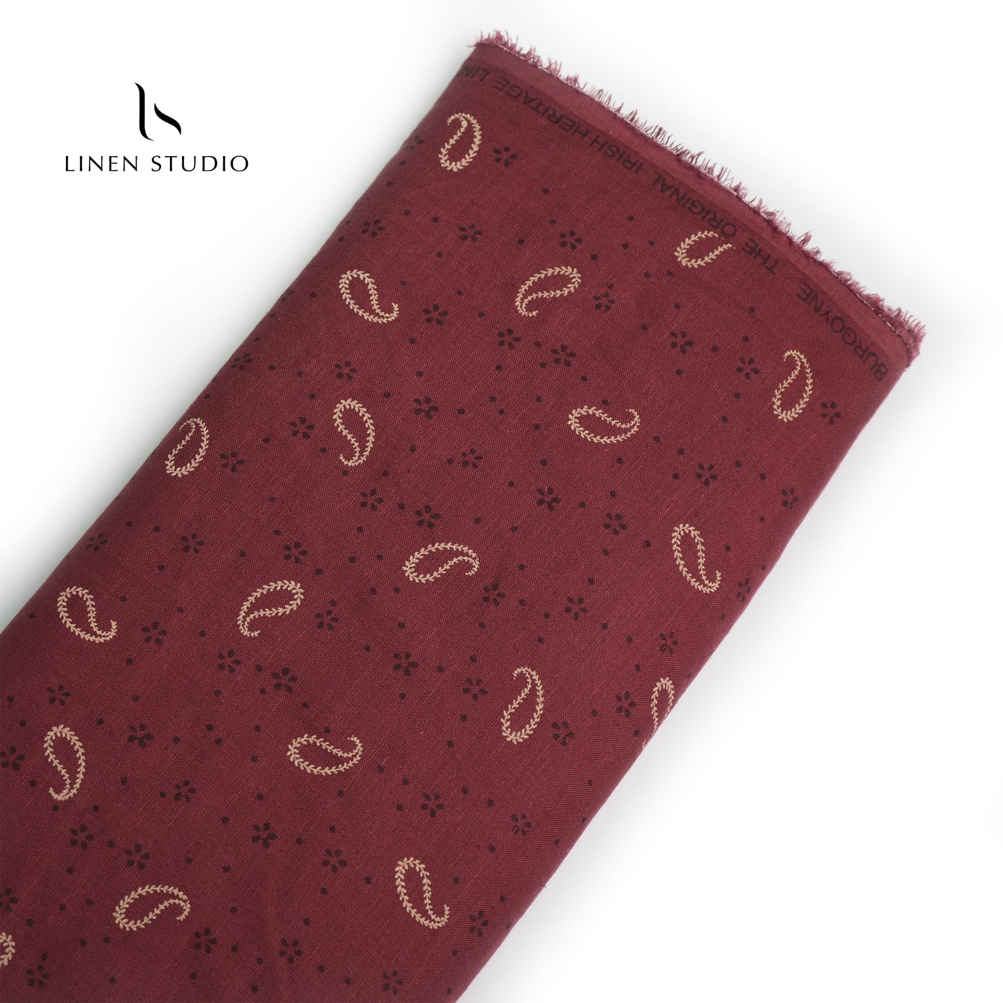Burgoyne 60 Lea Printed Linen - Maroon Keri - Linen Studio