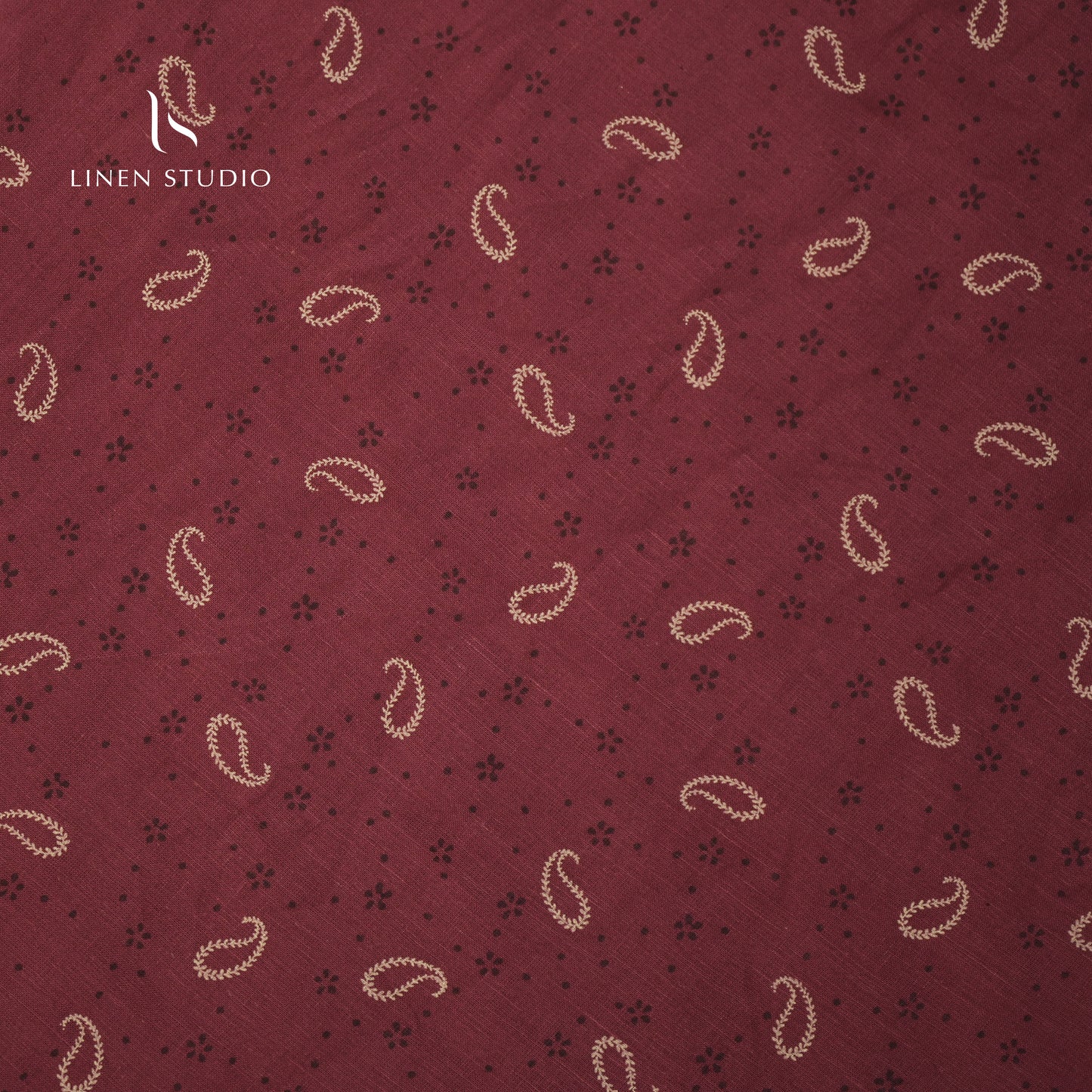Burgoyne 60 Lea Printed Linen - Maroon Keri - Linen Studio