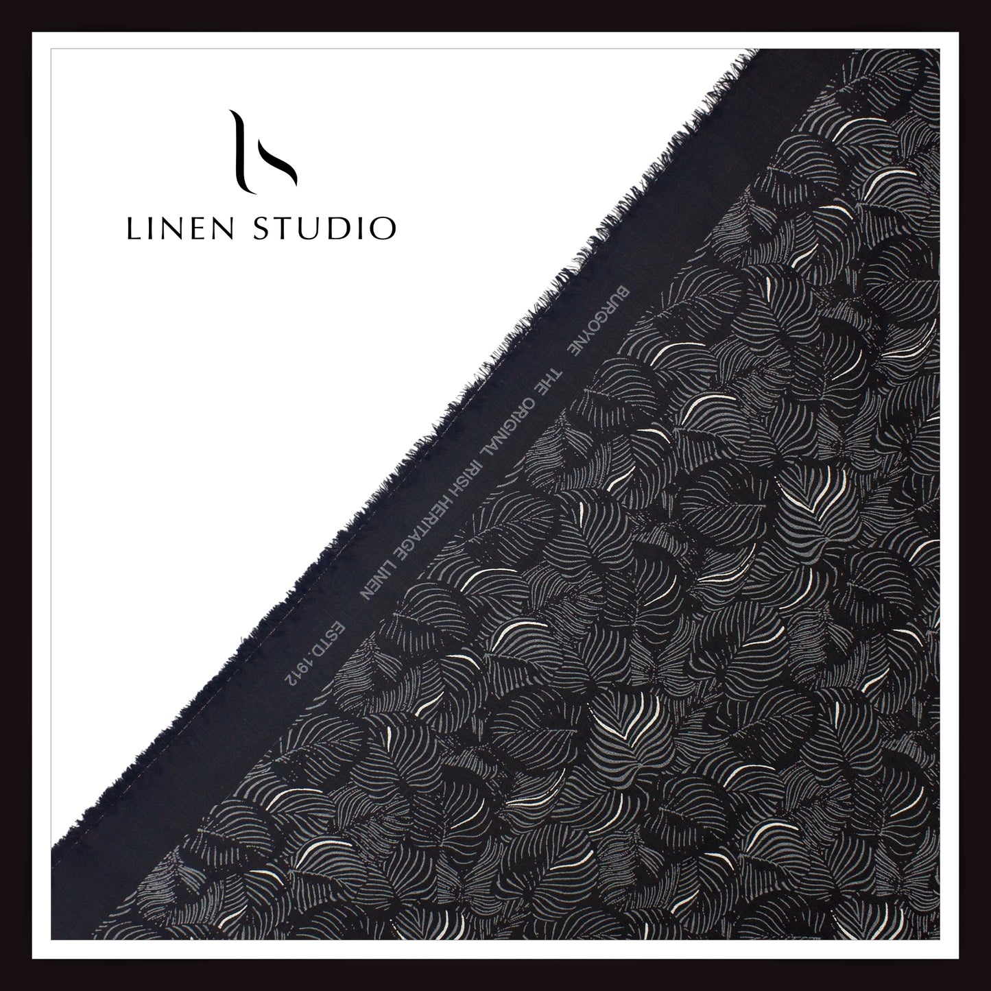 Burgoyne 60 Lea Premium Linen Printed Shirting - Black Leaf (NEW)