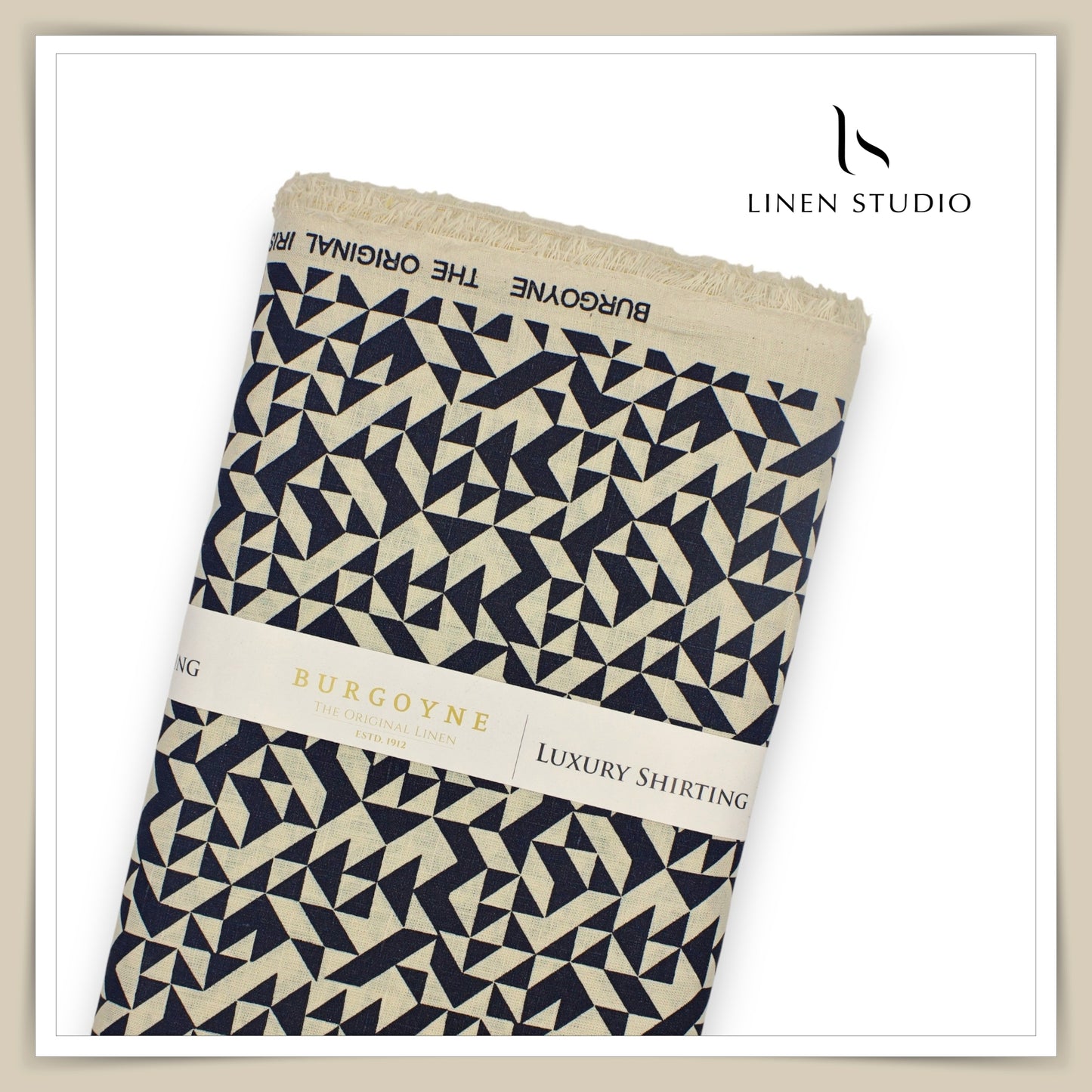60 Lea Printed Linen Shirting by Burgoyne - Eggshell Black