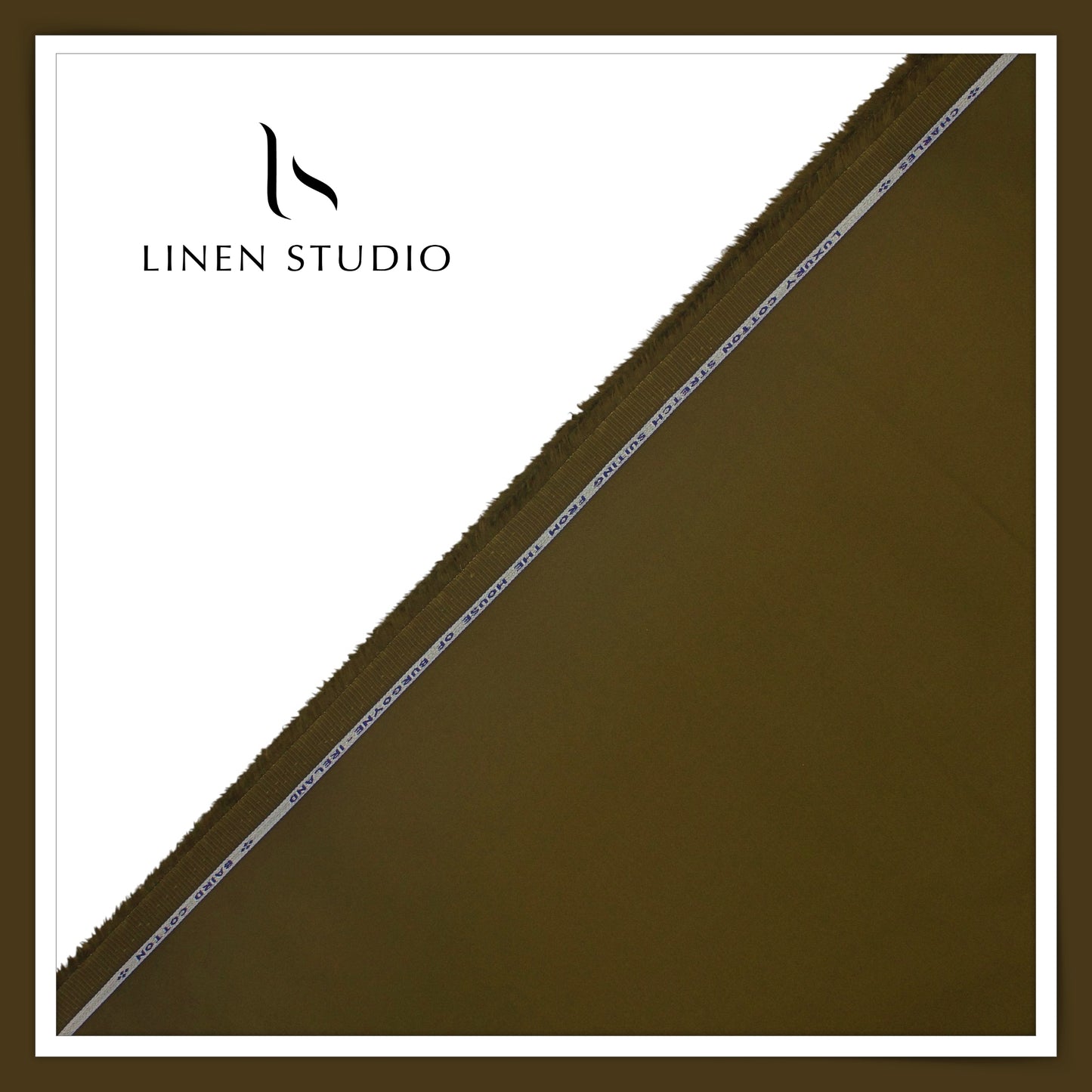 3 Ply Stretch Cotton Suiting by Burgoyne Ireland - Brownish Green (Satin Finish)