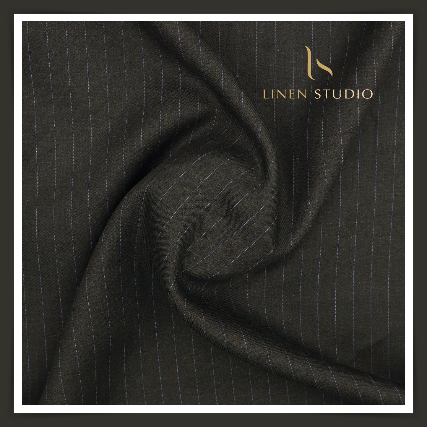 80 Lea Twill Shirting by Burgoyne - Black with Blue Stripes (Highest Selling)