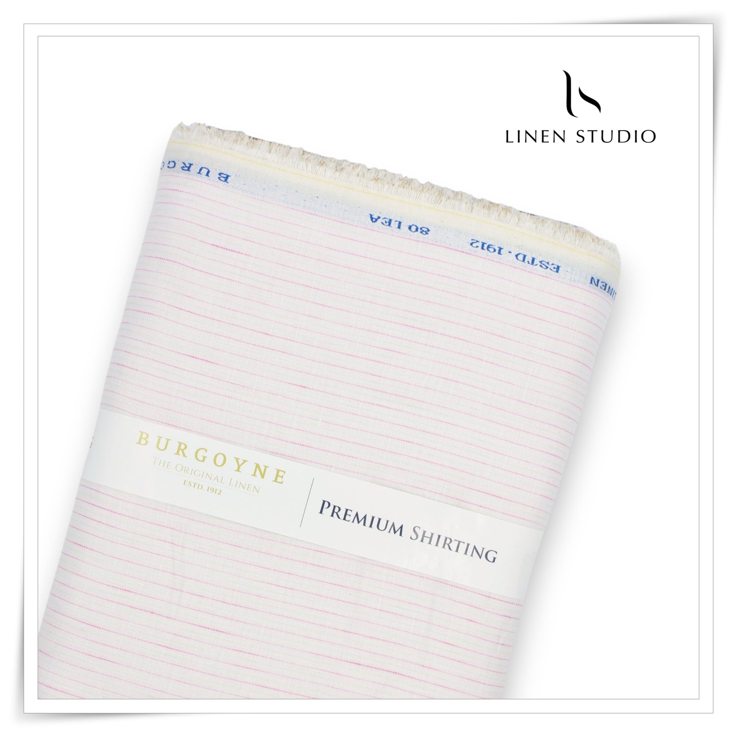80 Lea Twill Shirting by Burgoyne - Off White with Pink Dotted Stripes