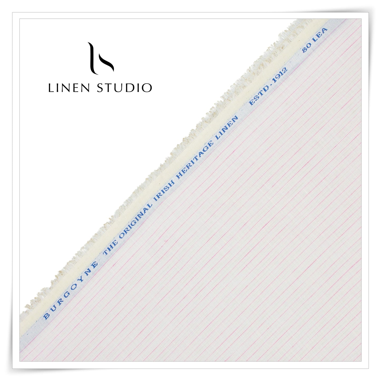 80 Lea Twill Shirting by Burgoyne - Off White with Pink Dotted Stripes