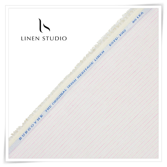80 Lea Twill Shirting by Burgoyne - Off White with Pink Dotted Stripes