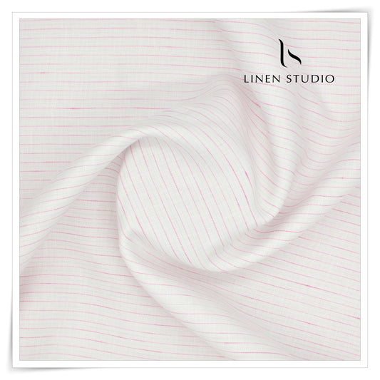 80 Lea Twill Shirting by Burgoyne - Off White with Pink Dotted Stripes