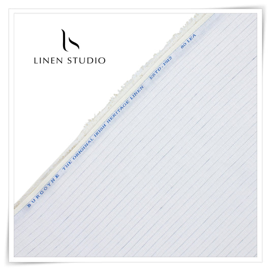 80 Lea Twill Shirting by Burgoyne - White with Dotted Stripes (Highest Selling)