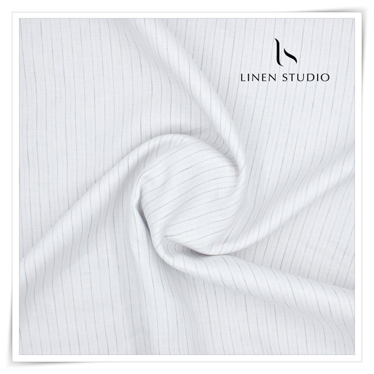 80 Lea Twill Shirting by Burgoyne - White with Dotted Stripes (Highest Selling)