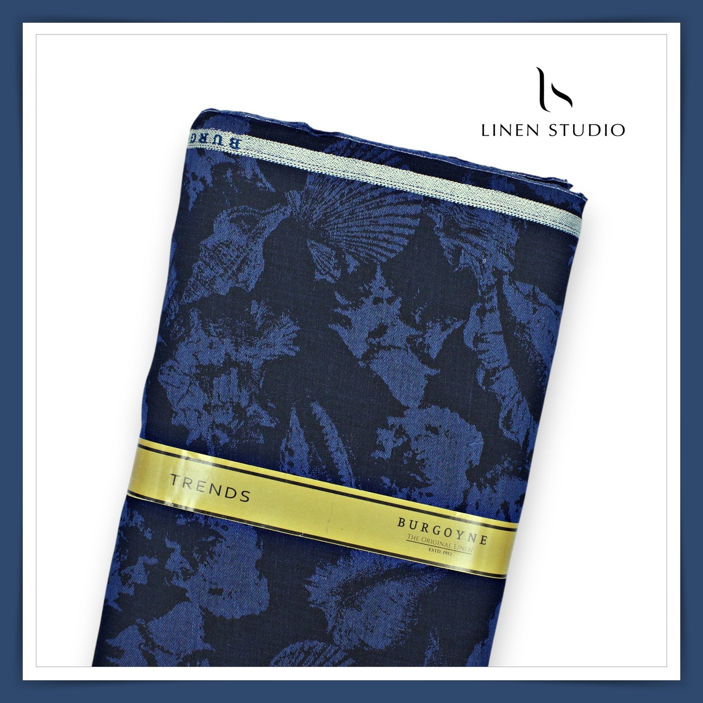 Burgoyne Linen Jacquard Shirting - Deep Blue Abstract (60% SALE)