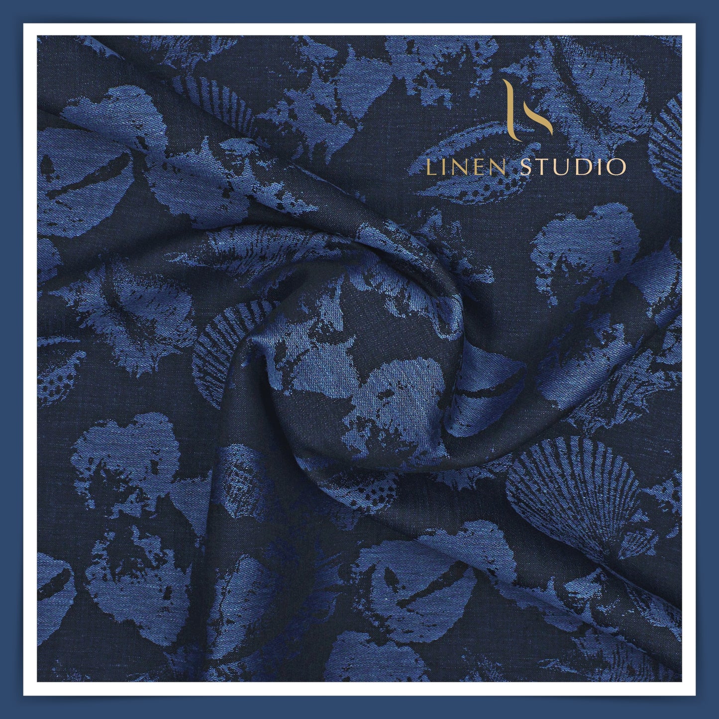 Burgoyne Linen Jacquard Shirting - Deep Blue Abstract (60% SALE)
