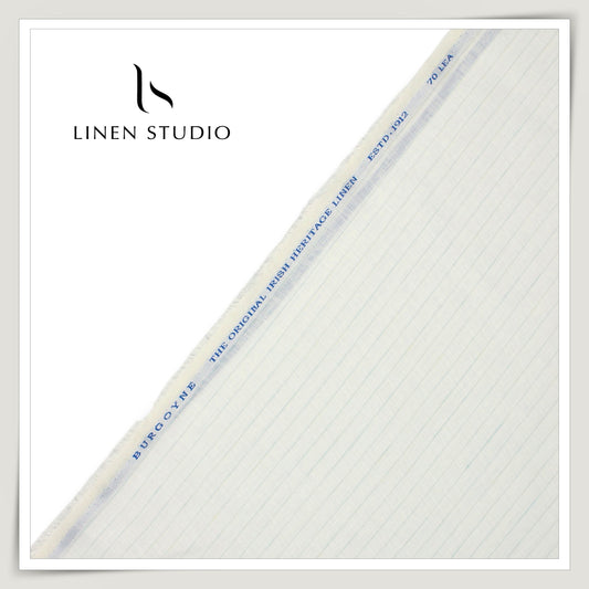 70 Lea Pure Linen Twill Shirting by Burgoyne - Off White with Subtle Blue Stripes (NEW)