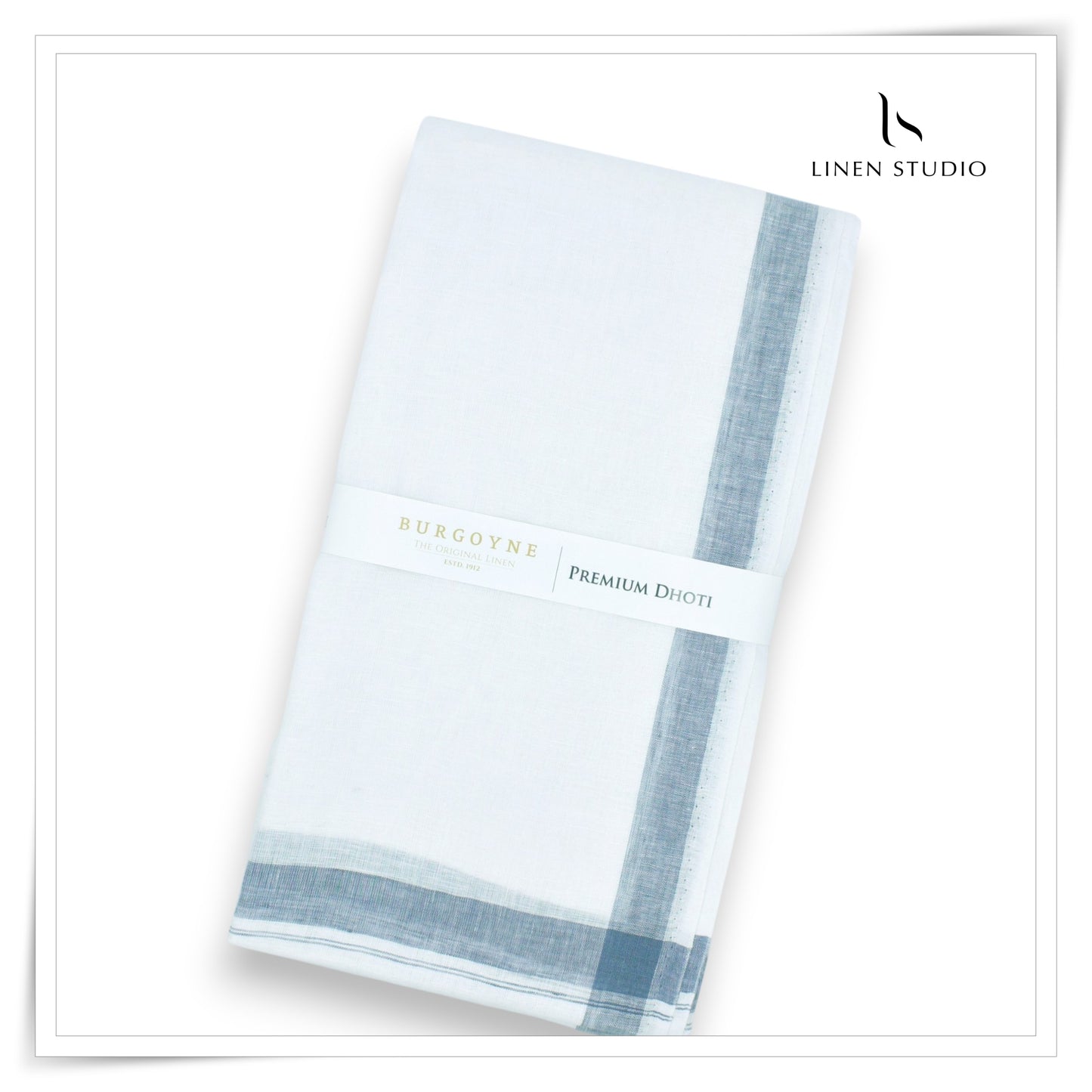 Cadet Blue Border with Subtle Silver Lurex - Premium 70 Lea Pure Linen Dhoti by Burgoyne (NEW)