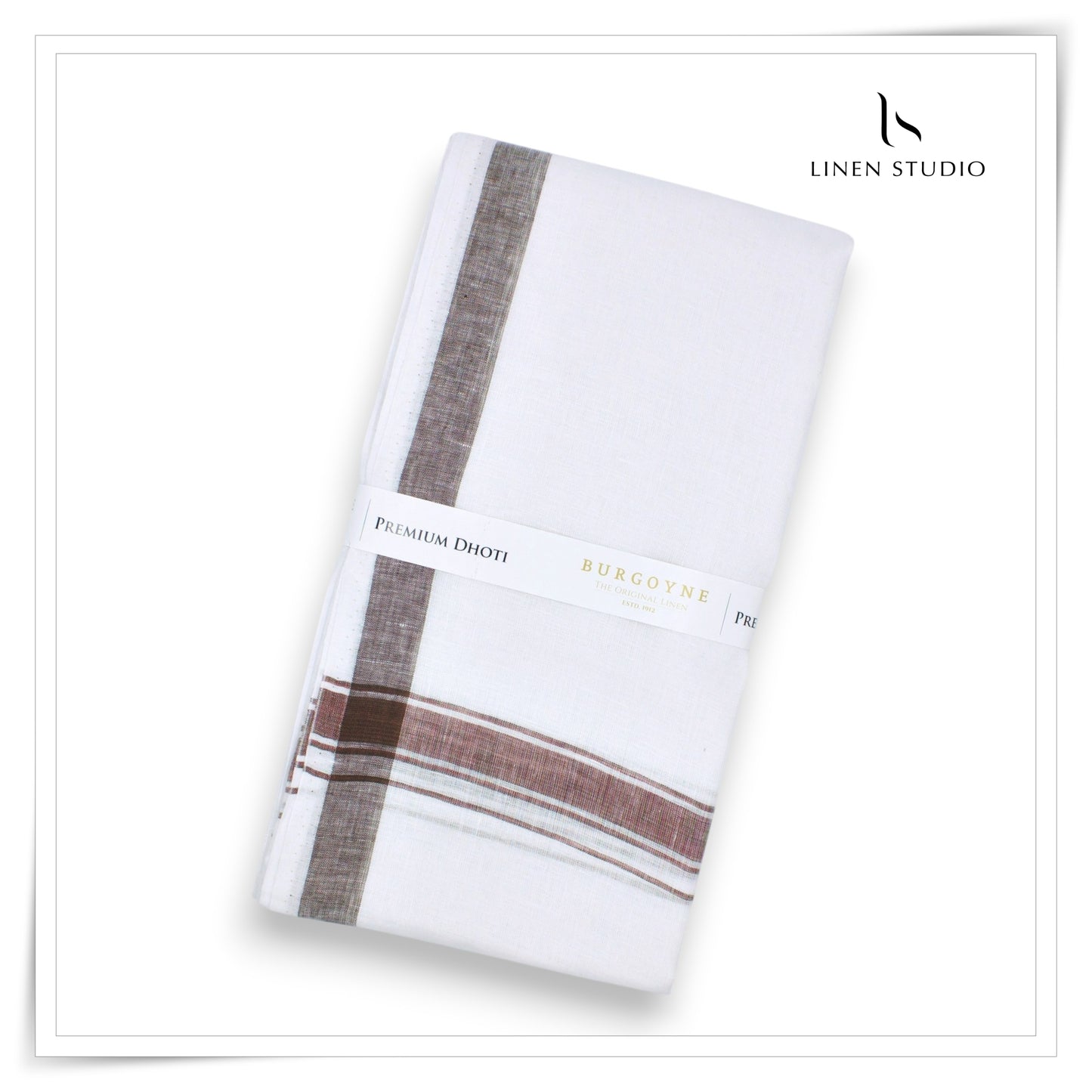 Brown / Maroon Border - Premium 70 Lea Pure Linen Dhoti by Burgoyne (NEW)