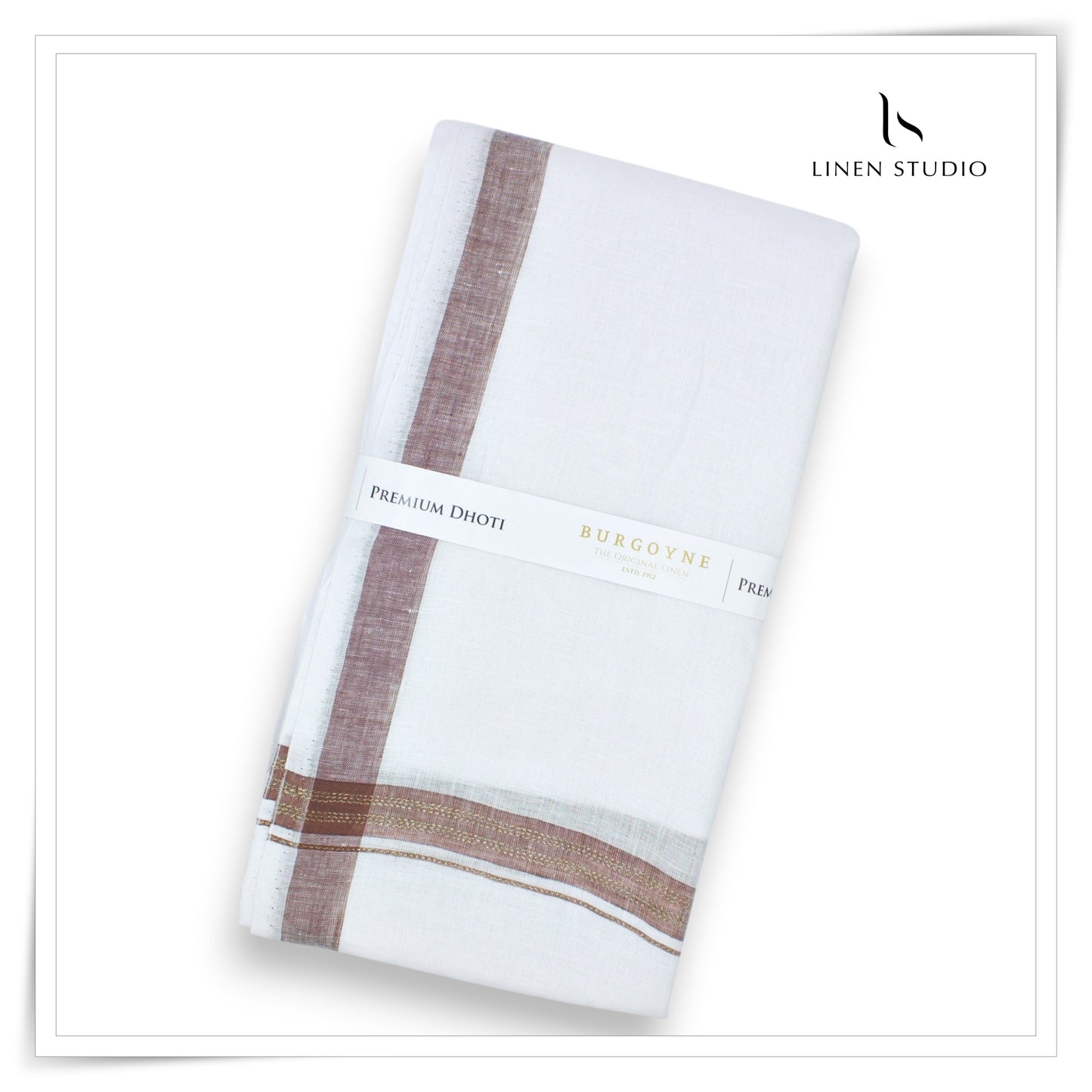 Brown with Gold Lurex - Premium 70 Lea Pure Linen Dhoti by Burgoyne (NEW)