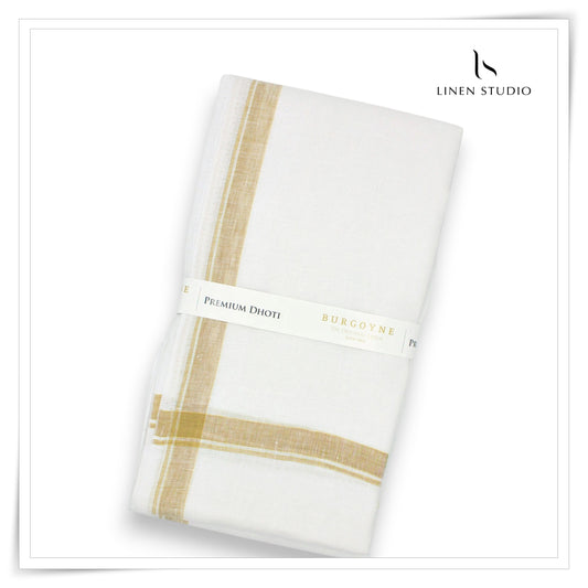 Fawn with Subtle Gold Lurex - Premium 70 Lea Pure Linen Dhoti by Burgoyne (NEW)