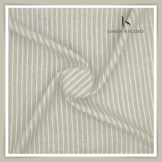 70 Lea Luxury Shirting by Burgoyne - Natural Sober Stripes (NEW)