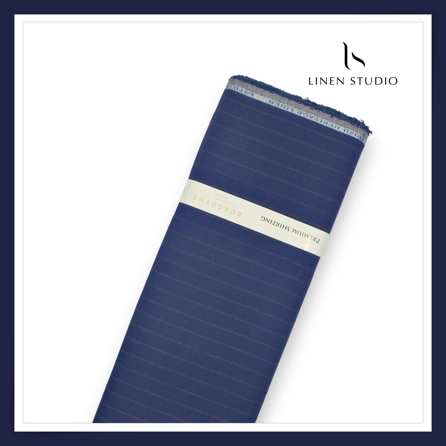 Burgoyne 60 Lea Pure Linen Shirting - Ebony Blue Stripes (NEW)