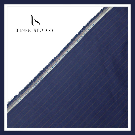 Burgoyne 60 Lea Pure Linen Shirting - Ebony Blue Stripes (NEW)